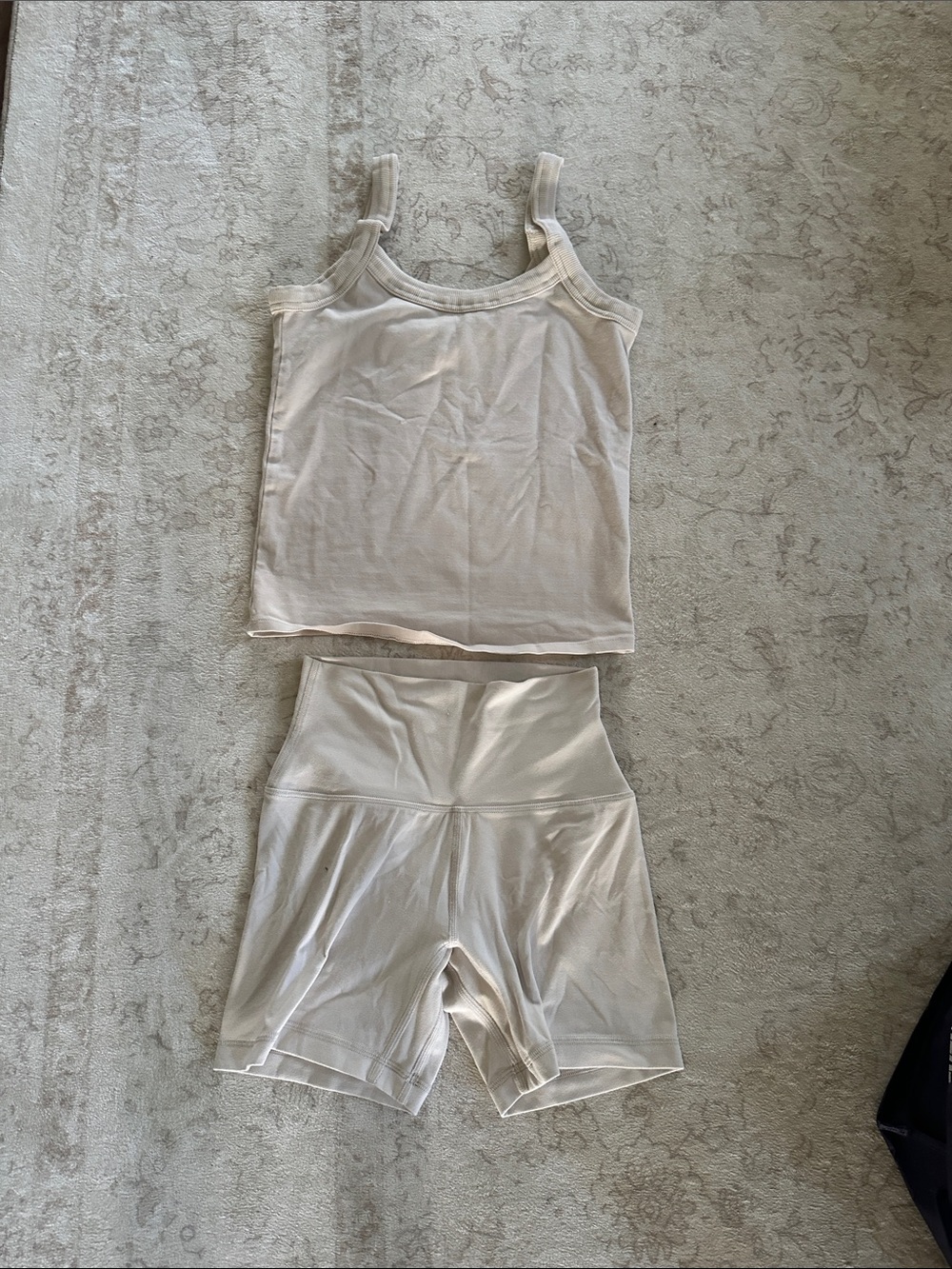 Aritzia Cream Seamless Tank & High-Waist Bike Shorts Set